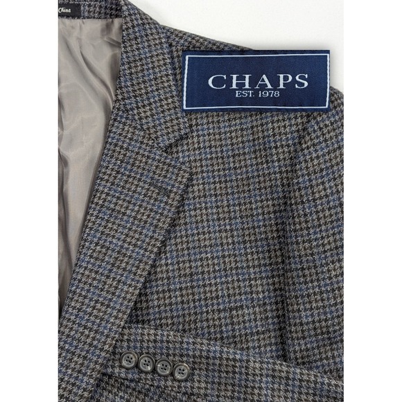 Chaps Other - Chaps Ralph Lauren Blazer Suit Jacket Soft Wool Houndstooth Subtle Plaid 48R EUC